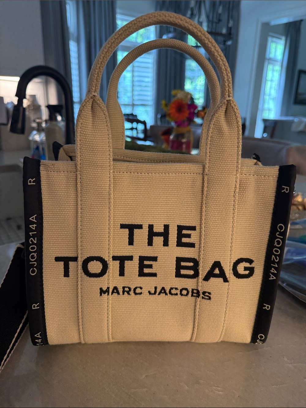 Marc Jacobs Cream Canvas Mini Tote with Black Logo Accent